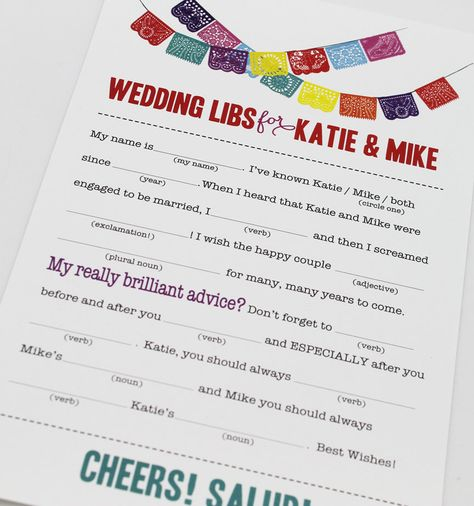 75 Wedding Mad Libs Papel Picado Mexican Flags Colors Are Customizable 