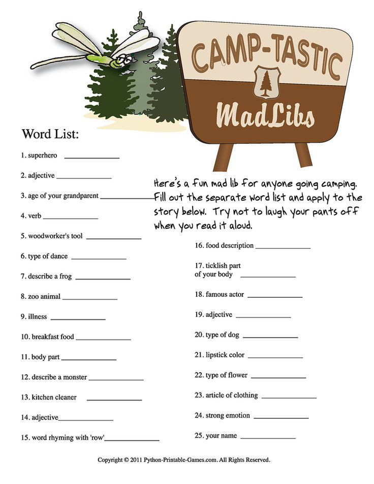 8 Best Images Of Camping Mad Libs Printable Free Printable Camping