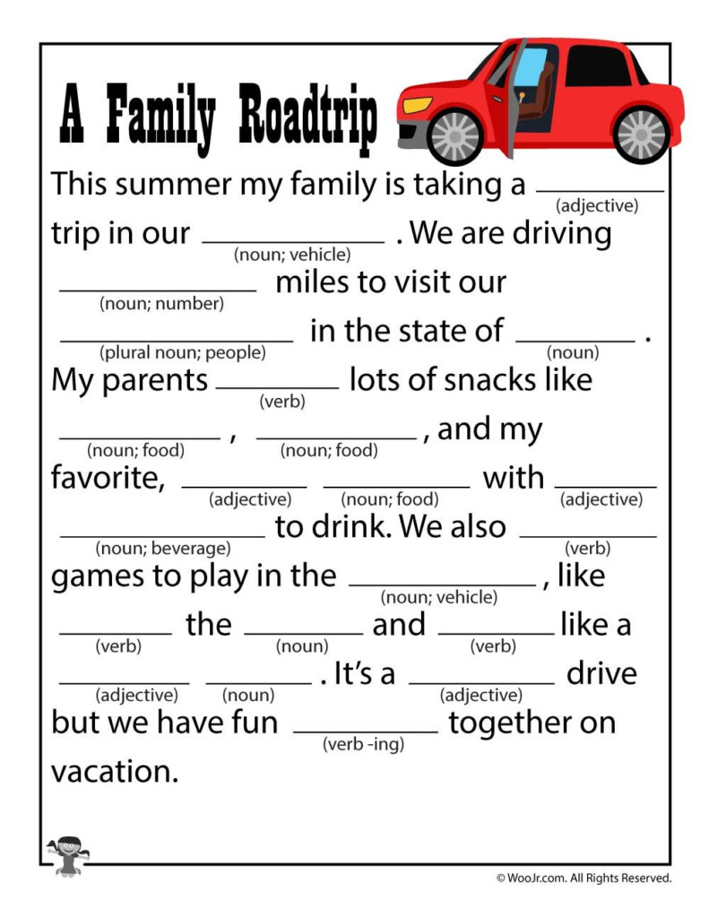 A Family Road Trip Printable Ad Lib Woo Jr Kids Activities Family 