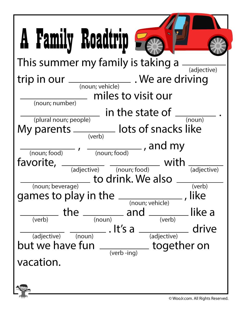 A Family Road Trip Printable Ad Lib Woo Jr Kids Activities Family