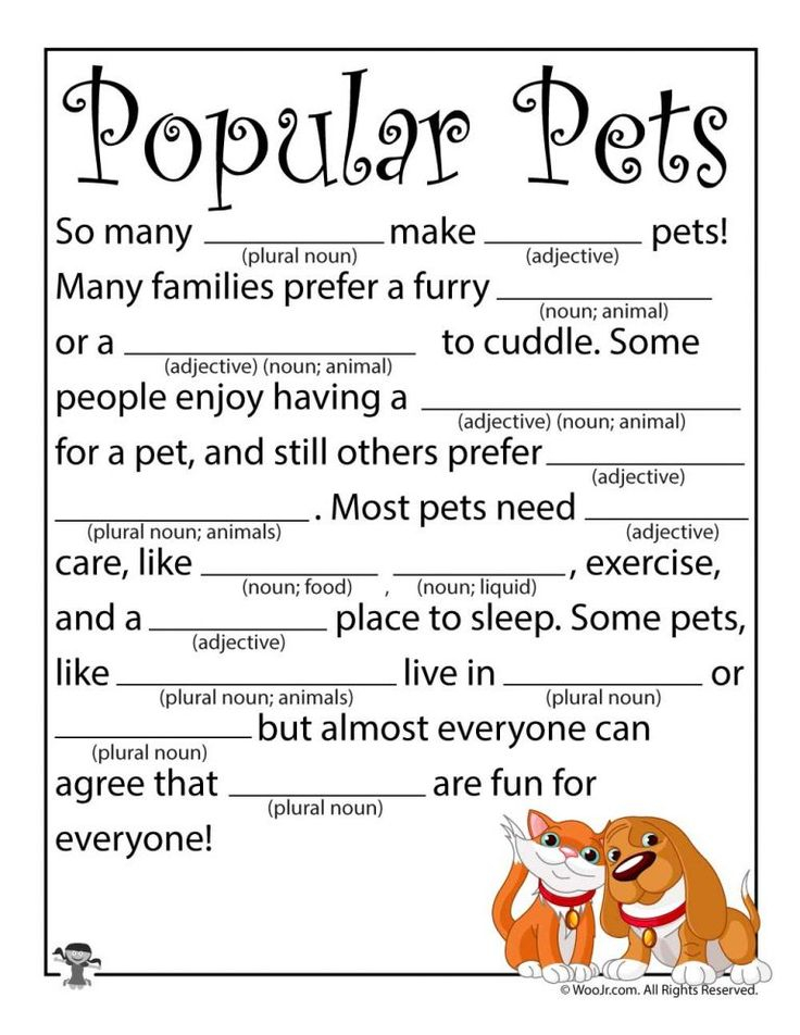 Animal Ad Libs For Kids Kids Mad Libs Nouns And Adjectives