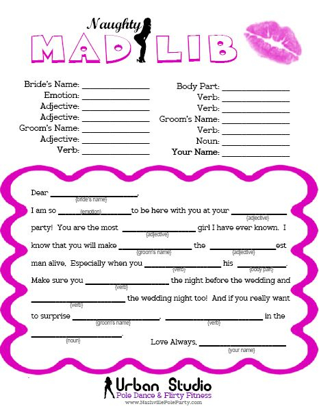 Bachelorette Party Game The Naughty Mad Lib Each Bach Can Fill One 