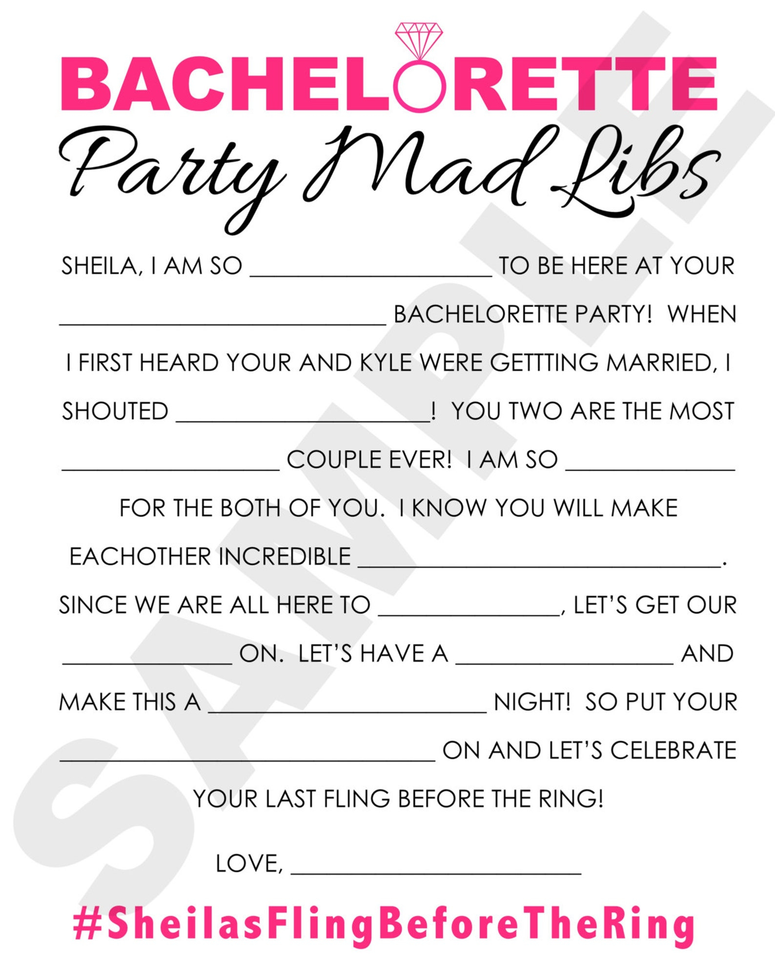 Bachelorette Party Mad Libs Printable Bachelorette Party Mad Etsy