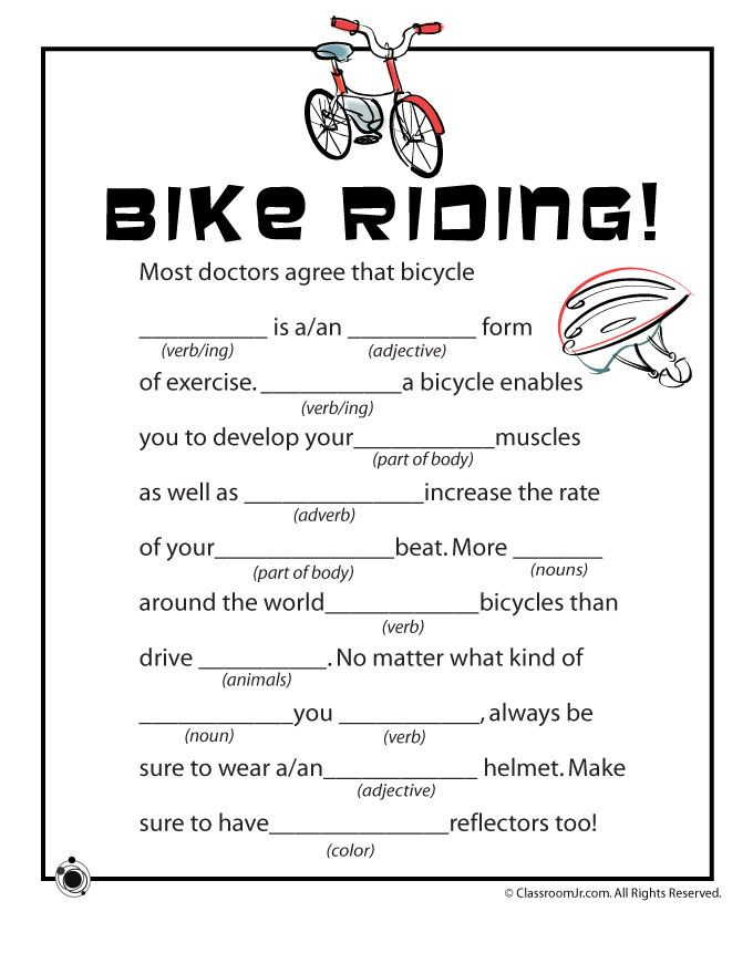 Bike Riding Madlib Mad Libs Printable Mad Libs Lib