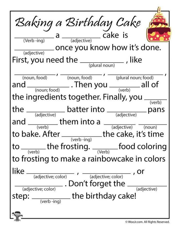 Birthday Cake Mad Libs Printable Woo Jr Kids Activities Printable 