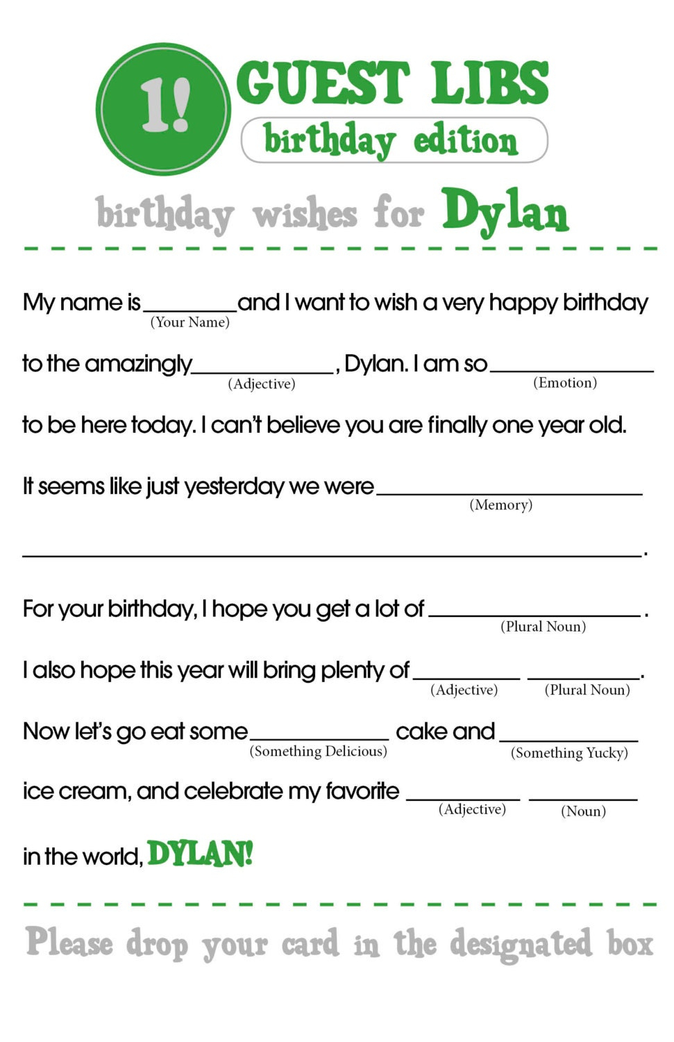 Birthday Party Mad Libs