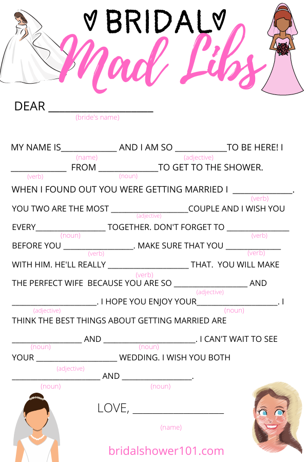 Bridal Shower Mad Libs Bridal Shower 101