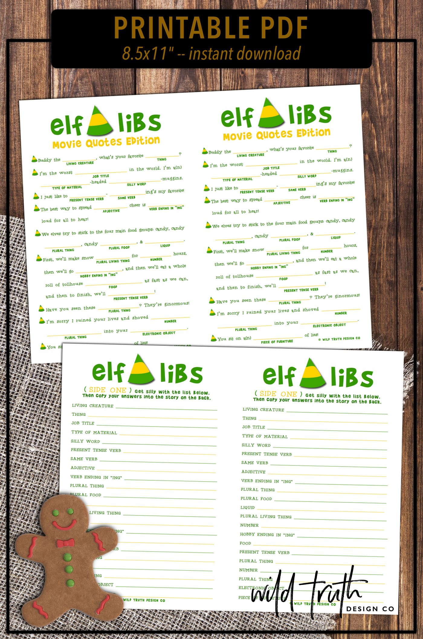 Buddy The Elf Mad Libs Christmas Movie Party Game Printable C100 