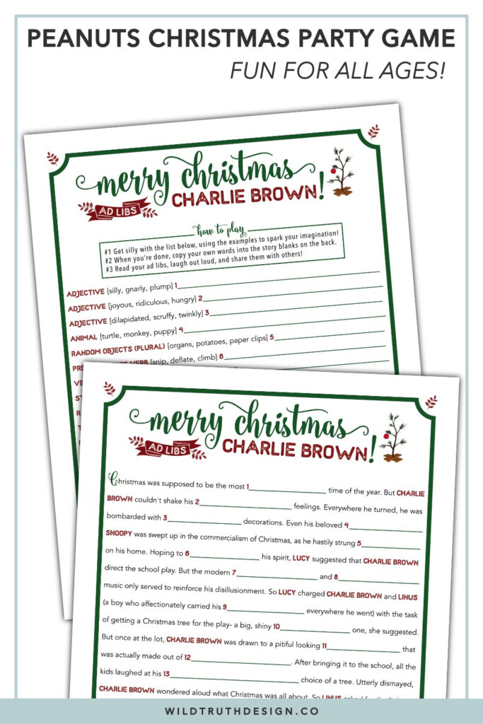 Charlie Brown Christmas Mad Libs Party Game Printable C102 
