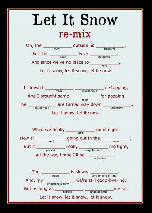 Christmas Mad Lib Songwriting The Students Pair Up And Each Student 