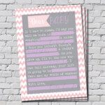 Dear Baby Baby Shower MadLibs Printable Game In Pink Chevron With Puple