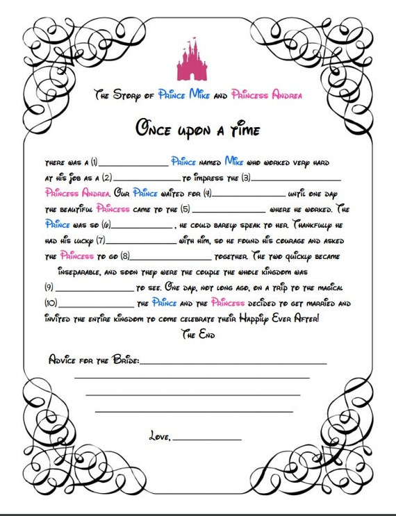 Disney Mad Libs Game For Bridal Shower Instant Download