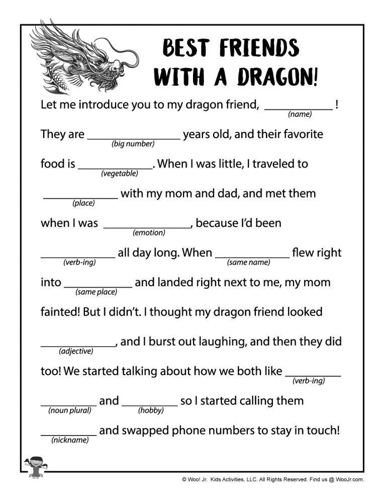 Dragon Fantasy Madlib Printable Game Woo Jr Kids Activities