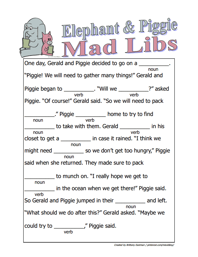 Elephant And Piggie Mad Libs pdf Google Drive Mo Willems Author 