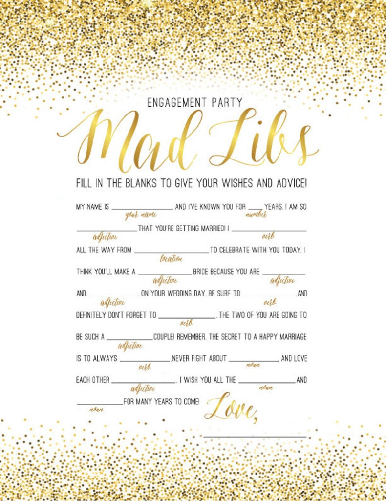 ENGAGEMENT PARTY GAME Mad Libs Game In Gold Glitter Etsy