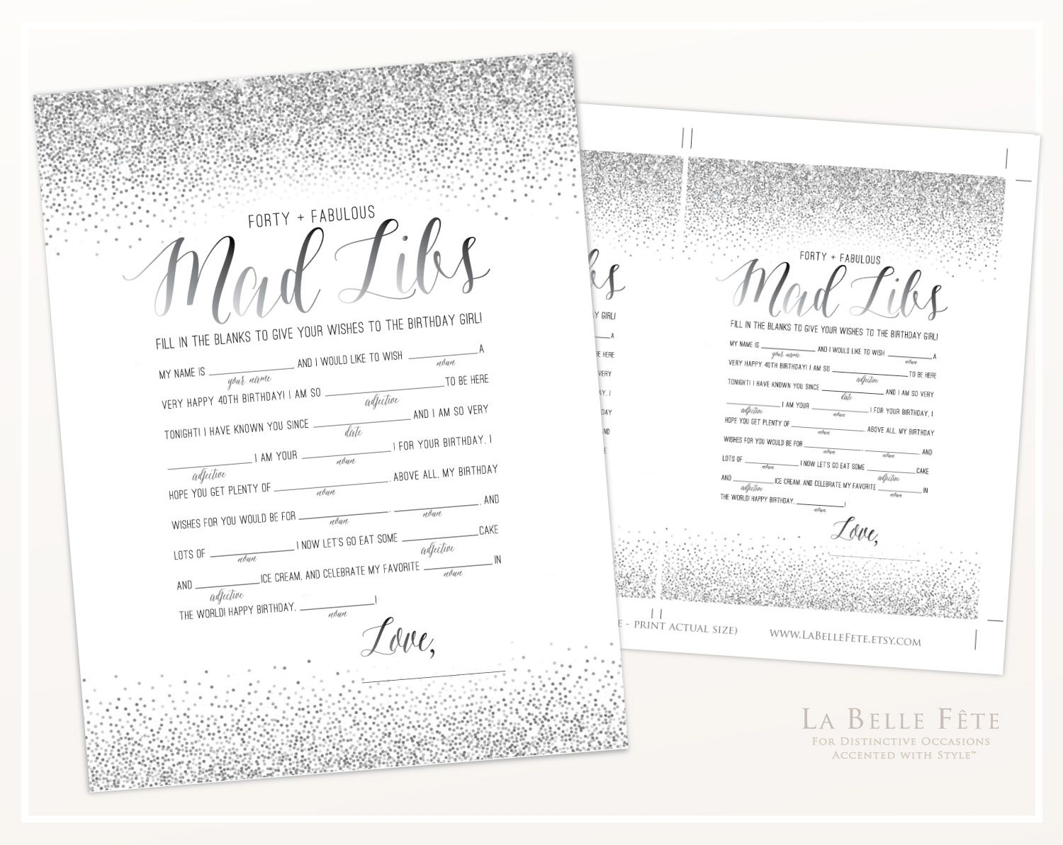 FORTY FABULOUS Mad Libs 40th Birthday Game Silver Glitter Etsy 