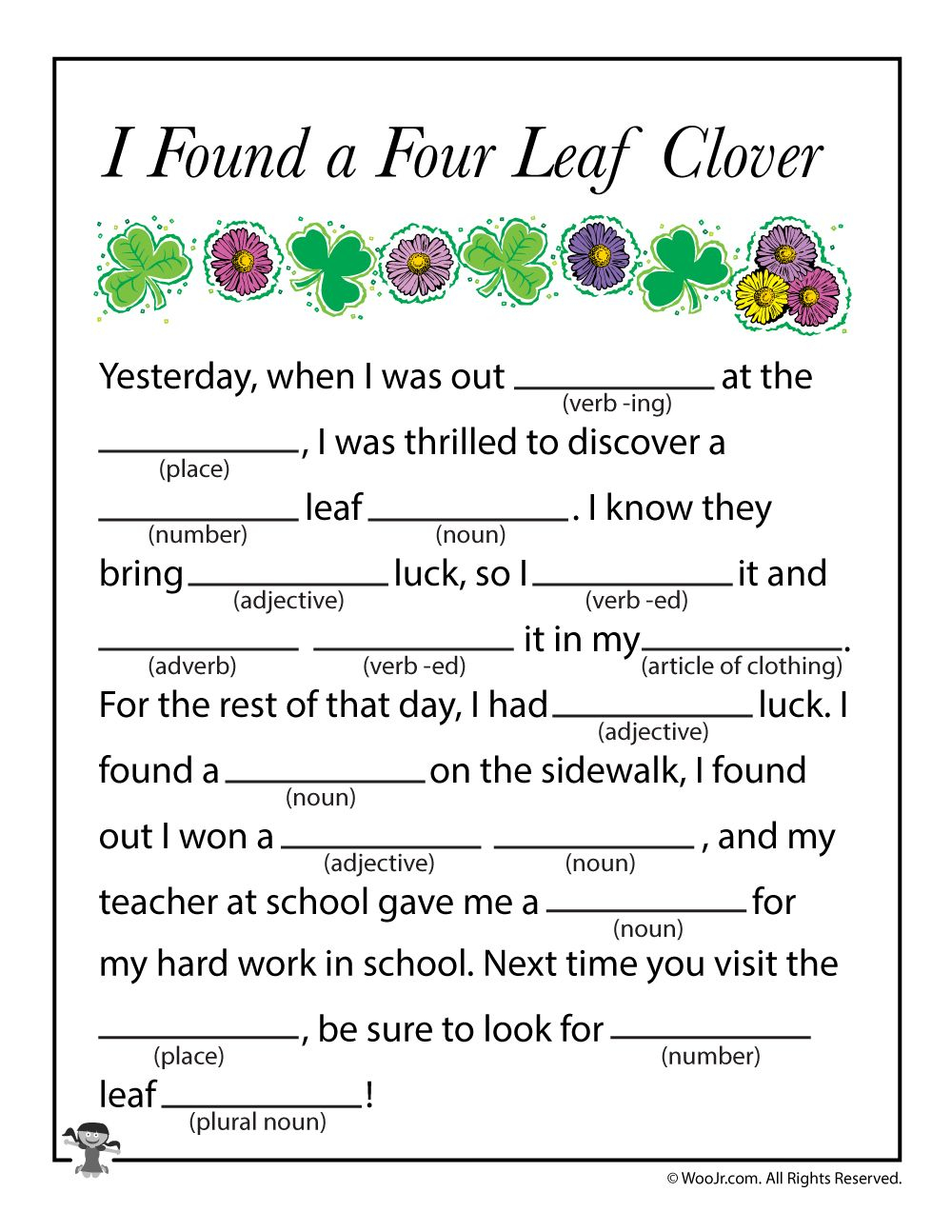 Four Leaf Clover Printable Mad Lib Woo Jr Kids Activities St