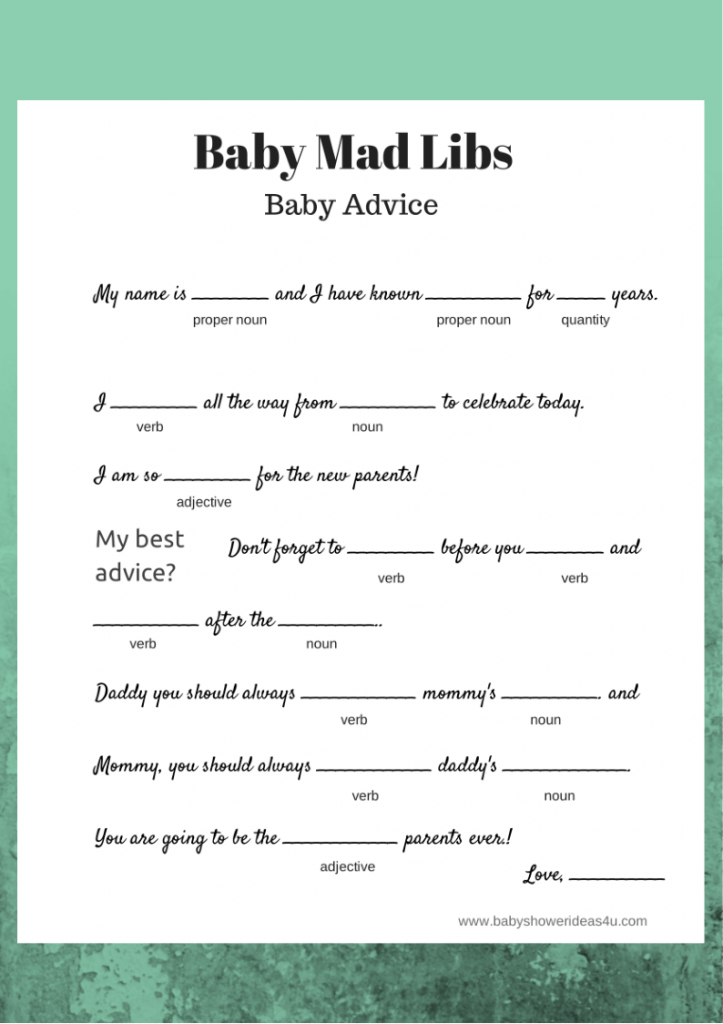 Free Printable Baby Mad Libs Water Color Baby Shower Ideas Themes