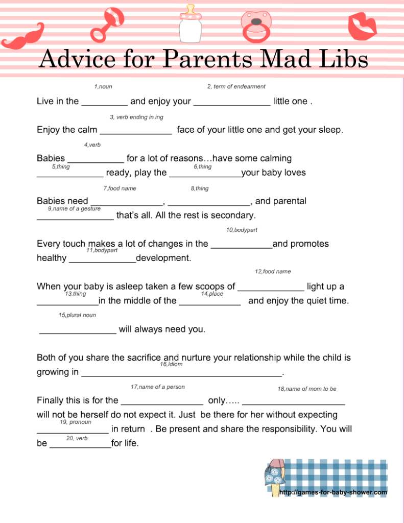 Free Printable Baby Shower Mad Libs Advice For The Parents 