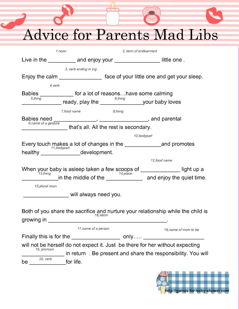 Free Printable Baby Shower Mad Libs Advice For The Parents 