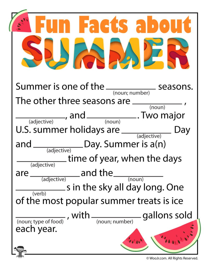 Fun Facts About Summer Mad Lib To Print Mad Libs Fun Facts 