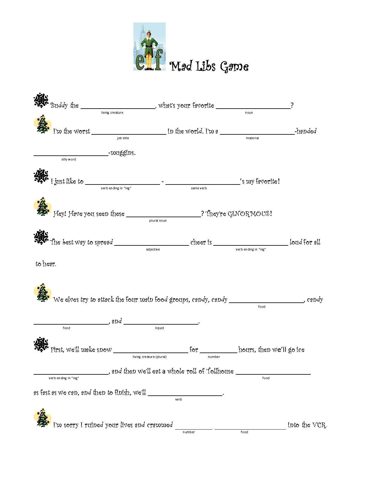 Fun Mad Libs Game I Created Using Quotes From The Buddy The Elf Movie 