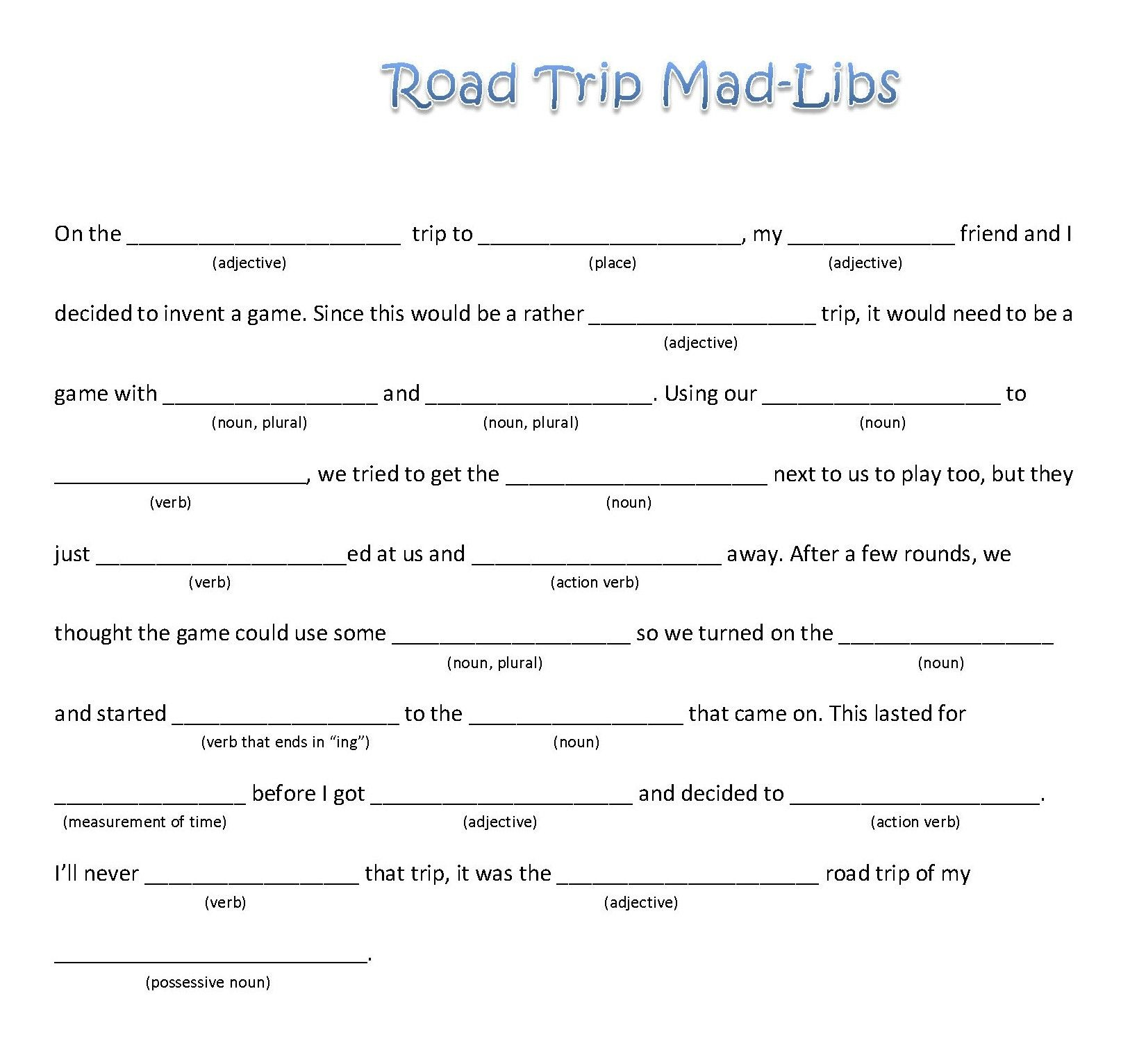 Funny Mad Libs Mad Libs Road Trip