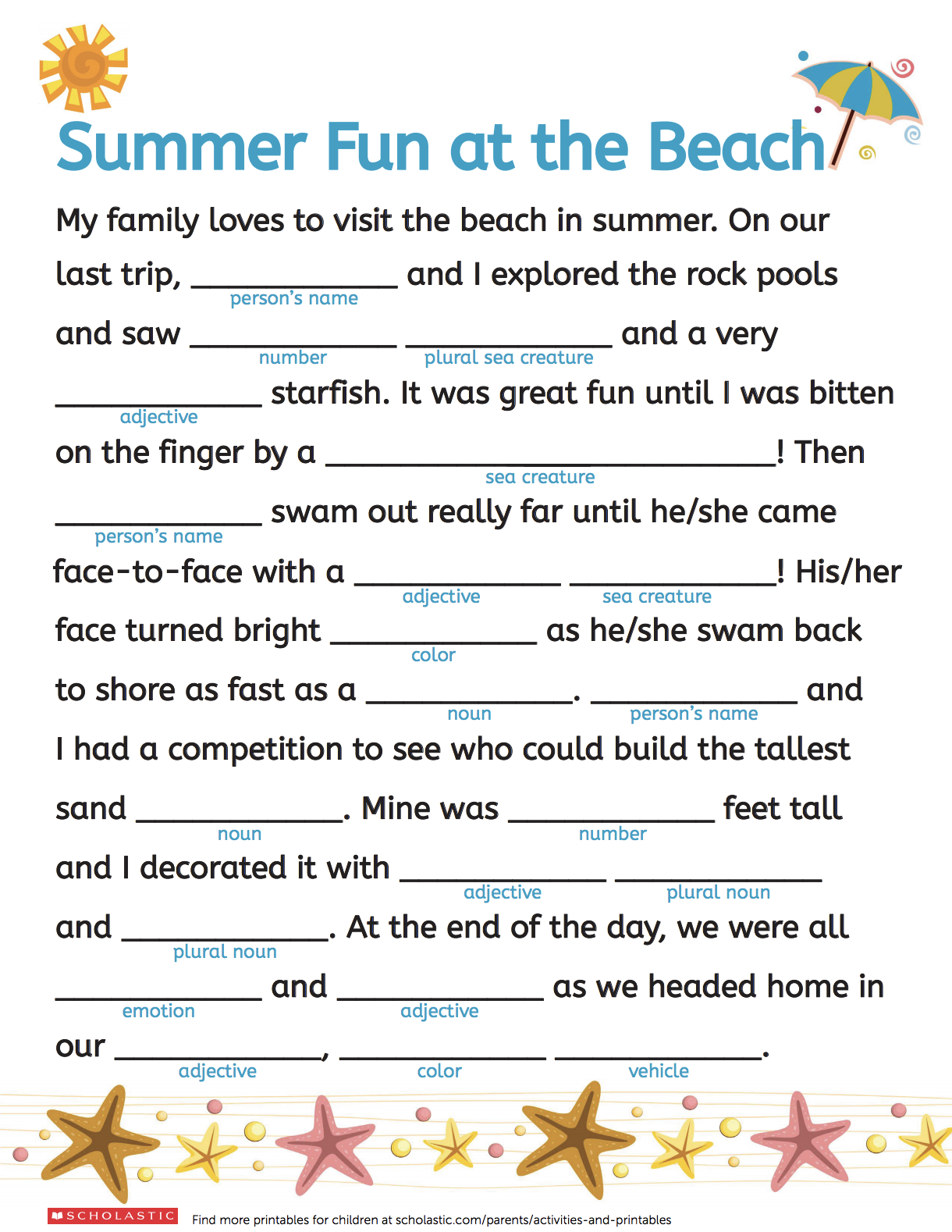 Get Your Kids Ready For A Summer To Remember With This Fun Mad Libs 