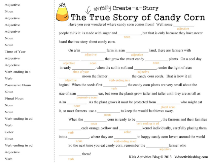 Halloween Mad Libs Printable Candy Corn Maze Word Search Kids