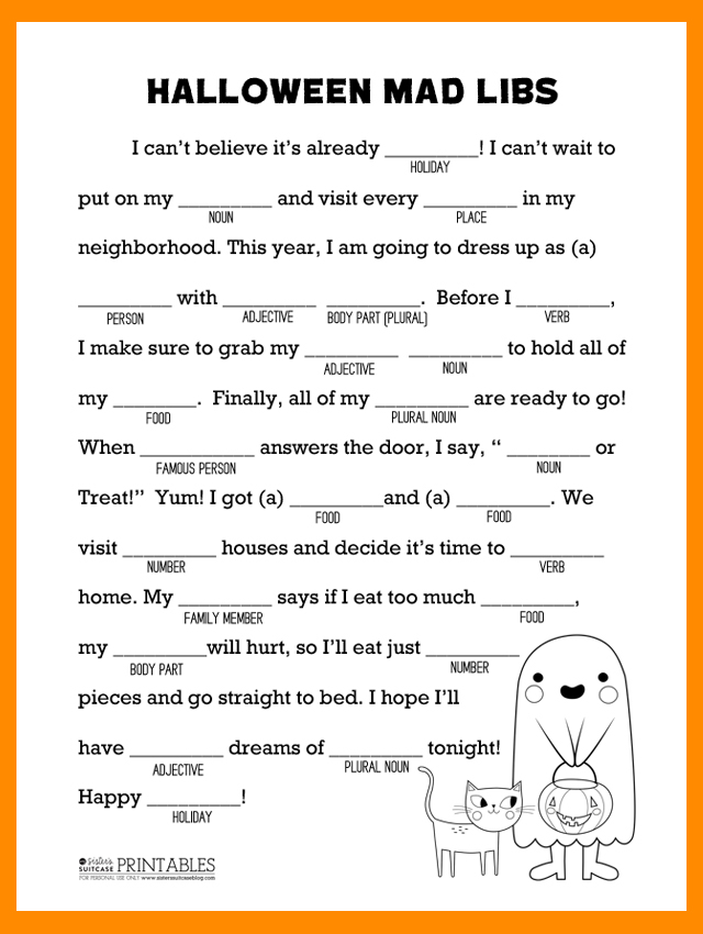 Halloween Mad Libs Printable My Sister s Suitcase