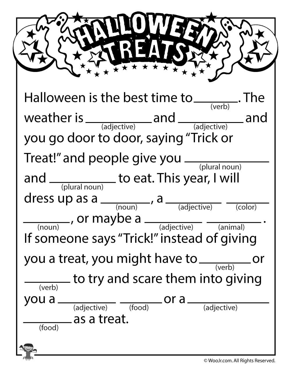 Halloween Treats Mad Lib Woo Jr Kids Activities Halloween Writing 