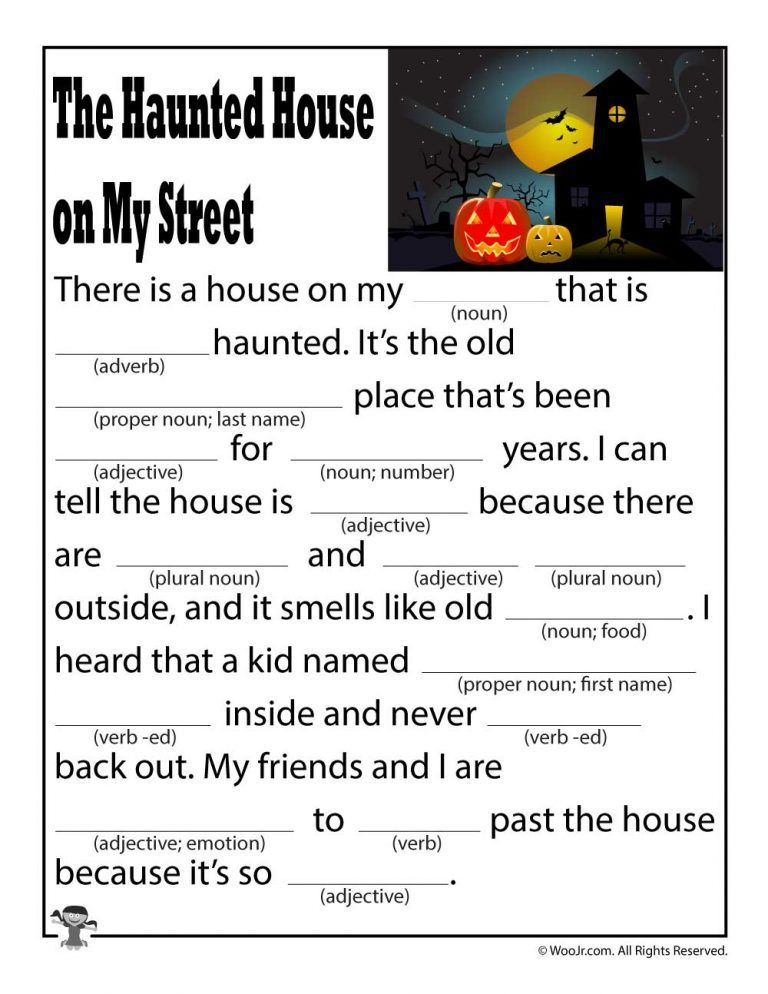 Horror Mad Libs For Kids Woo Jr Kids Activities Nouns And