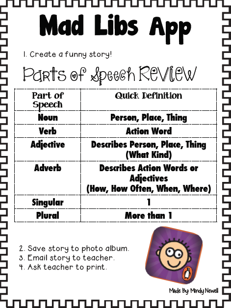 Iintegratetechnology Parts Of Speech Practice With Mad Libs App And 