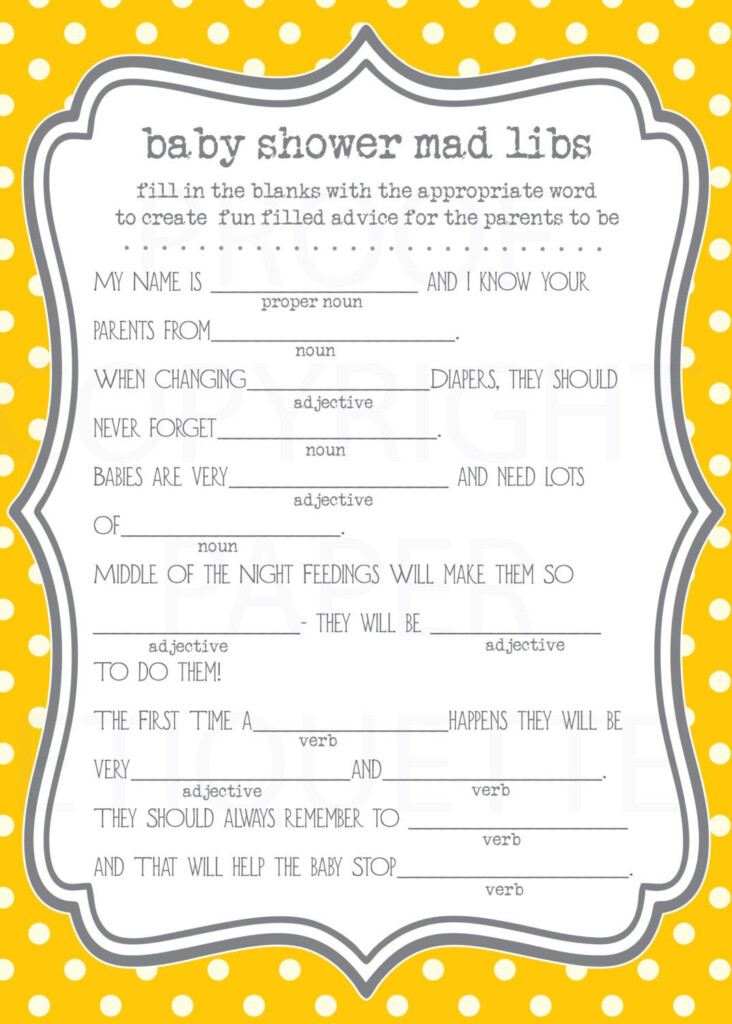 INSTANT UPLOAD Baby Shower Game Mad Libs Yellow Gray Polka Etsy 