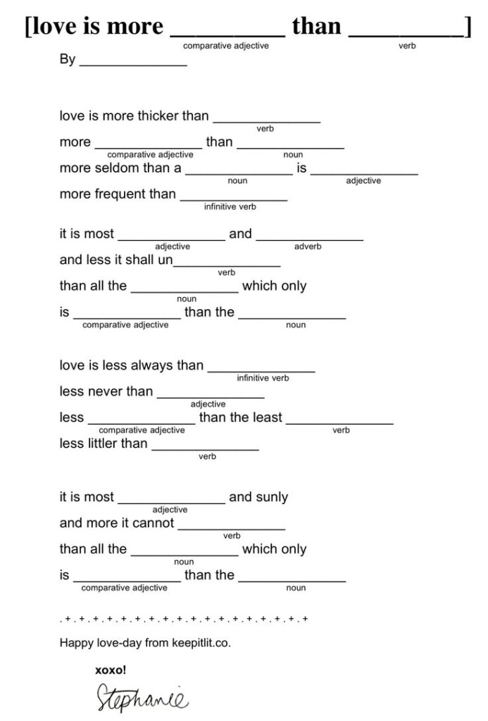 Literary Mad Libs For A Lovely Valentine s Day Care To Challenge E E 