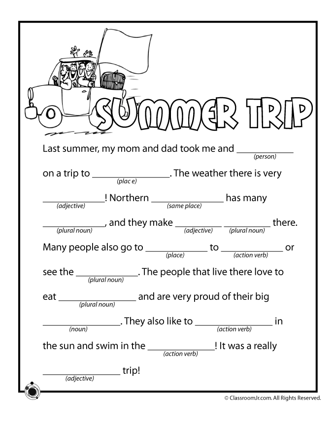 Mad Libs For Kids Printables Many Thematic Printable Papers This 