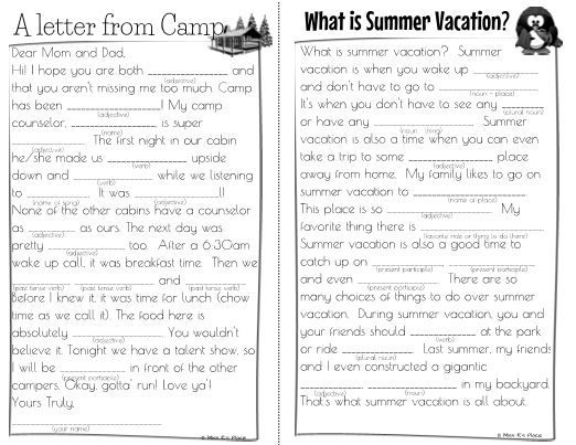 Mad Libs For Kids Summer Fun