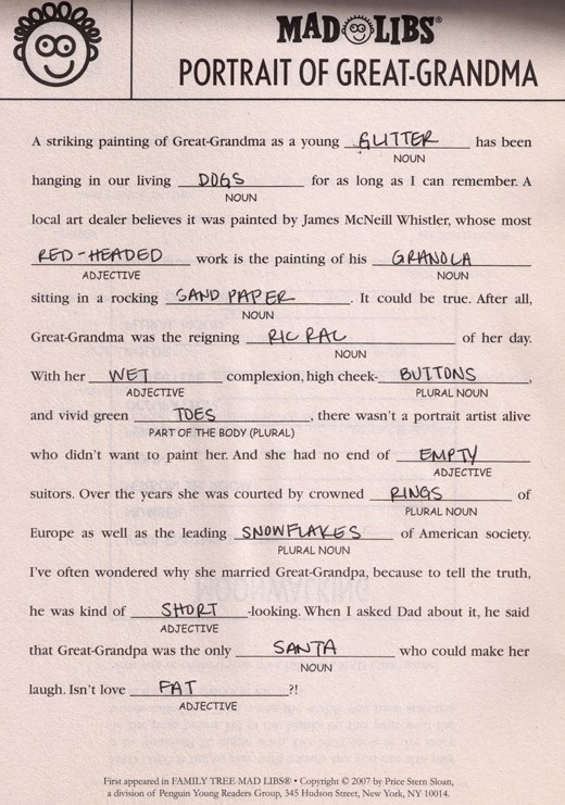 Mad Libs Monday Portrait Of A Great Grandma By Kim Of Today s 