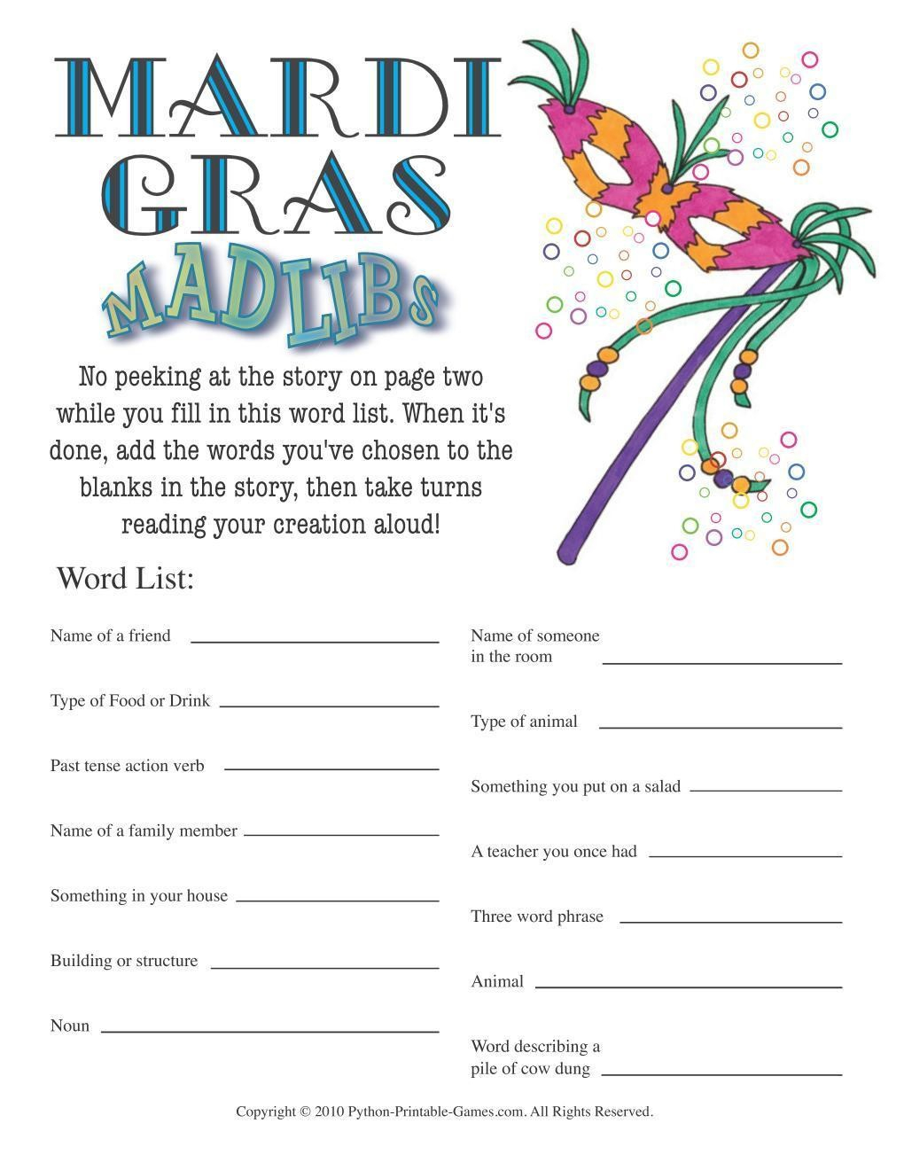 Mardi Gras Mad Libs Game