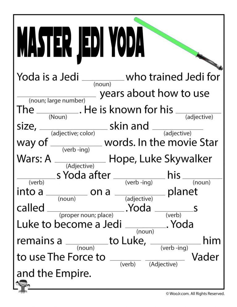 Master Jedi Yoda Madlibs Woo Jr Kids Activities Star Wars 