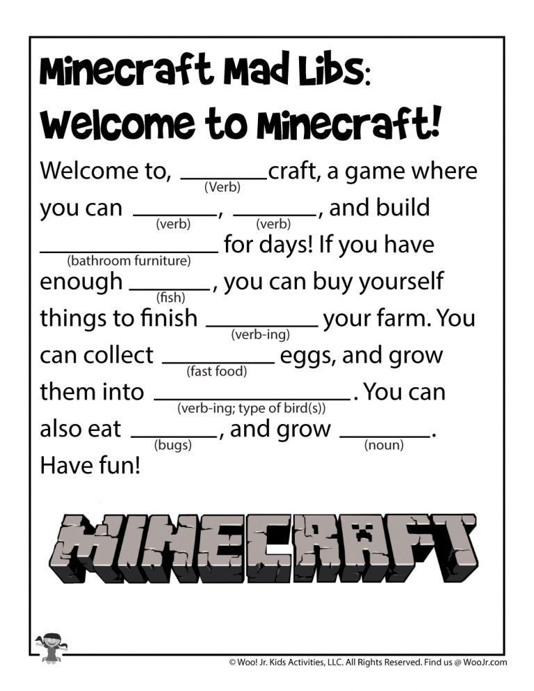 Minecraft Mad Lib Printable Games For Kids Woo Jr Kids Activities