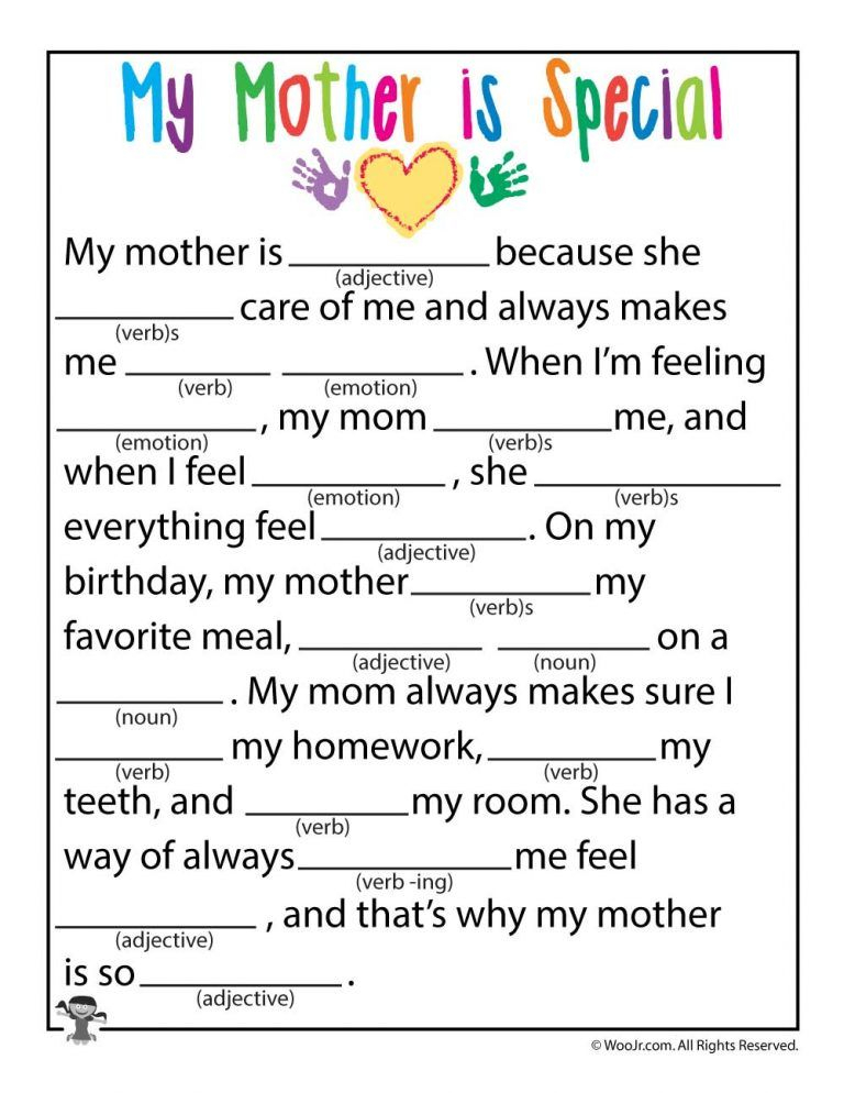 My Mother Is Special Printable Mad Lib Woo Jr Kids Activities