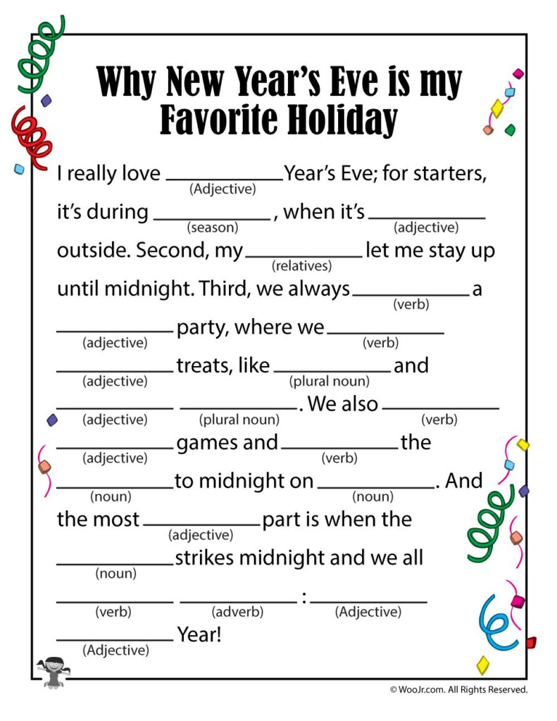 New Years Eve Holiday Mad Lib Woo Jr Kids Activities Printable 