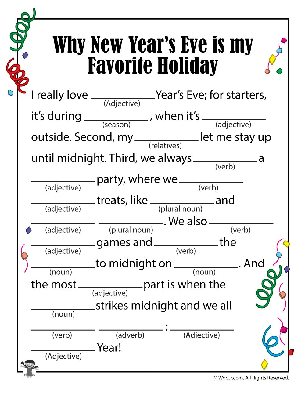 New Years Eve Holiday Mad Lib Woo Jr Kids Activities Printable 