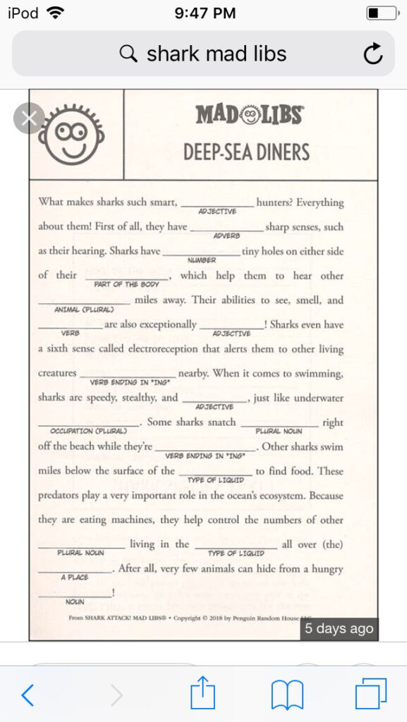 Pin By Audrey Gann On Discovery Camp Mad Libs Shark Week Adjectives