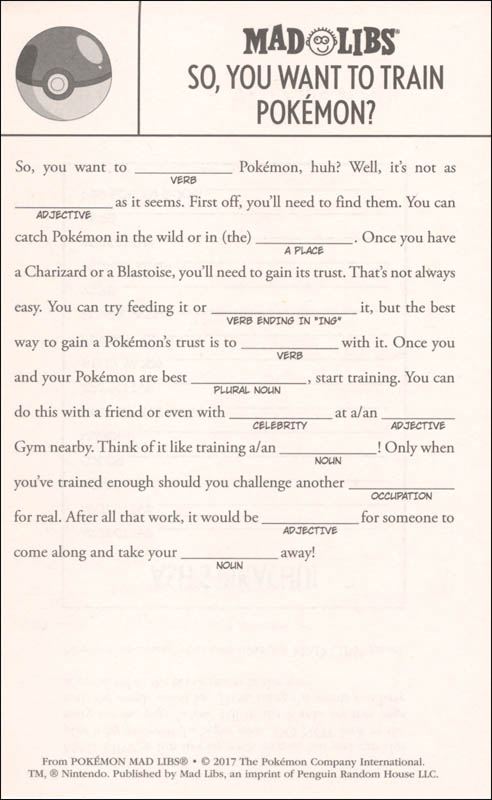 Pokemon Mad Libs Penguin Young Readers 9781524785994