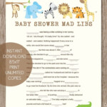 Printable Baby Shower Mad Libs Jungle Theme In 2019 Free Baby