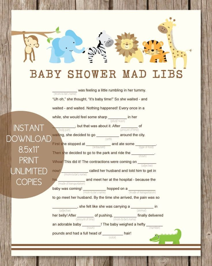 Printable Baby Shower Mad Libs Jungle Theme In 2019 Free Baby 
