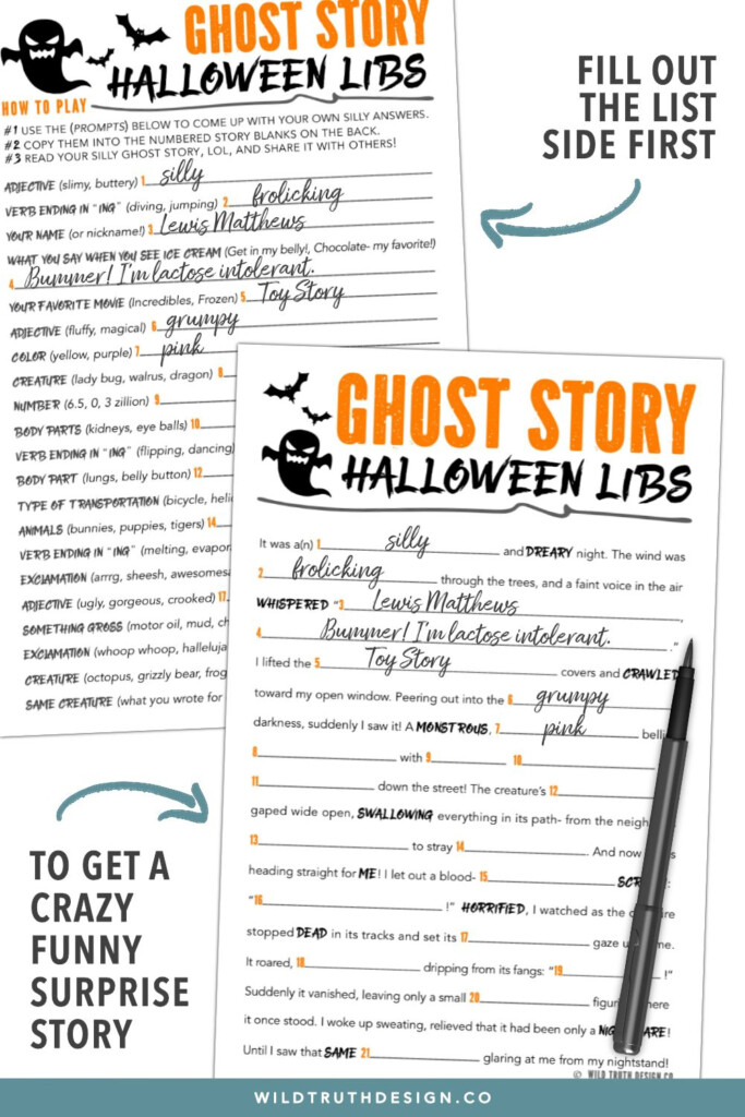 Printable Mad Libs Halloween Story For Kids Tweens Teens Ghost 