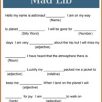 Printable Space Mad Lib Game Space Activities For Kids Space Games